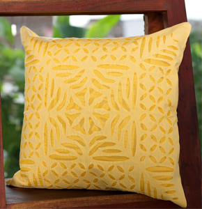 Handcrafted Appliqué Cotton Cushion Cover - Beige Gulchand Design…