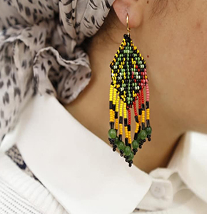 Earring Glass beads(cornelian colored green)