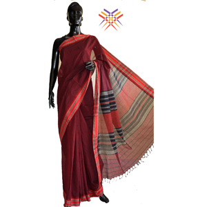 Red & Black Striped Begumpuri Saree
