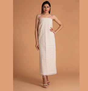 Applique, Handmade Kurta fabric, Box Khuddi design, off white