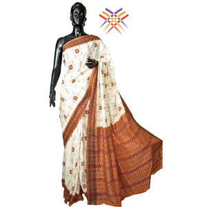 Passapalli Double Ikat Cotton Saree with Checkerboard and Shankh Motifs