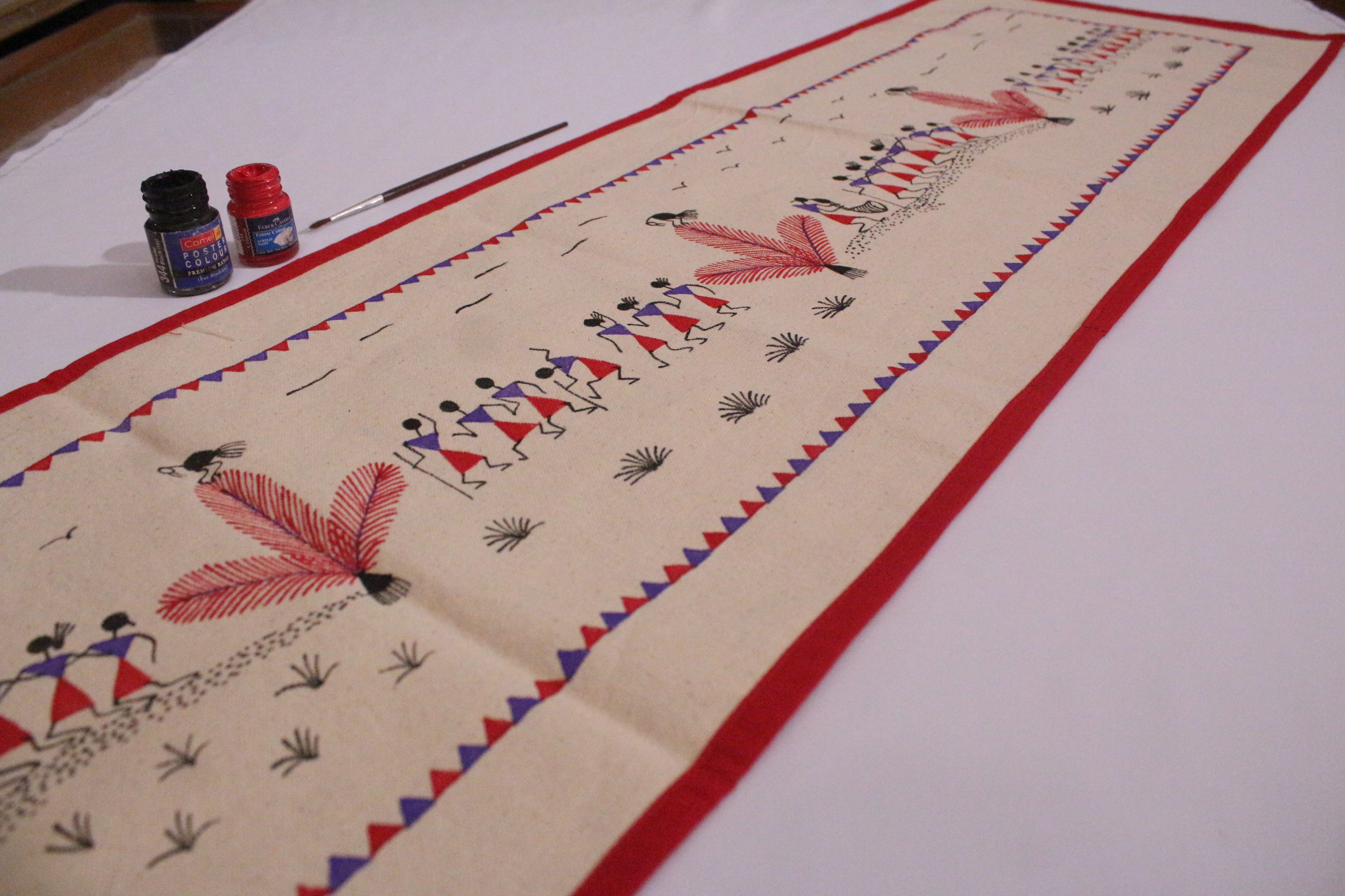 Hand-Painted Tribal Motif Cotton Table Runner