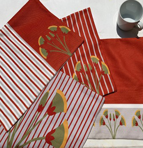 Khayal Red Striped Table Mat with Corner Lotus