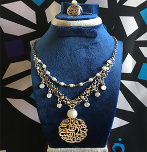 Heeby Arts and Crafts Double Pearl Egyptian Statement Necklace