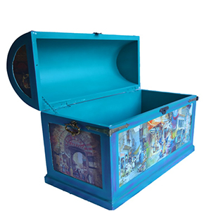 Hand-Painted Sky Blue Decoupage Chest Jewelry & Vanity Box