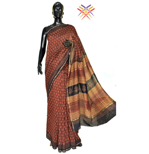 Artisan Handcrafted Block-Printed Chanderi Cotton-Silk Saree