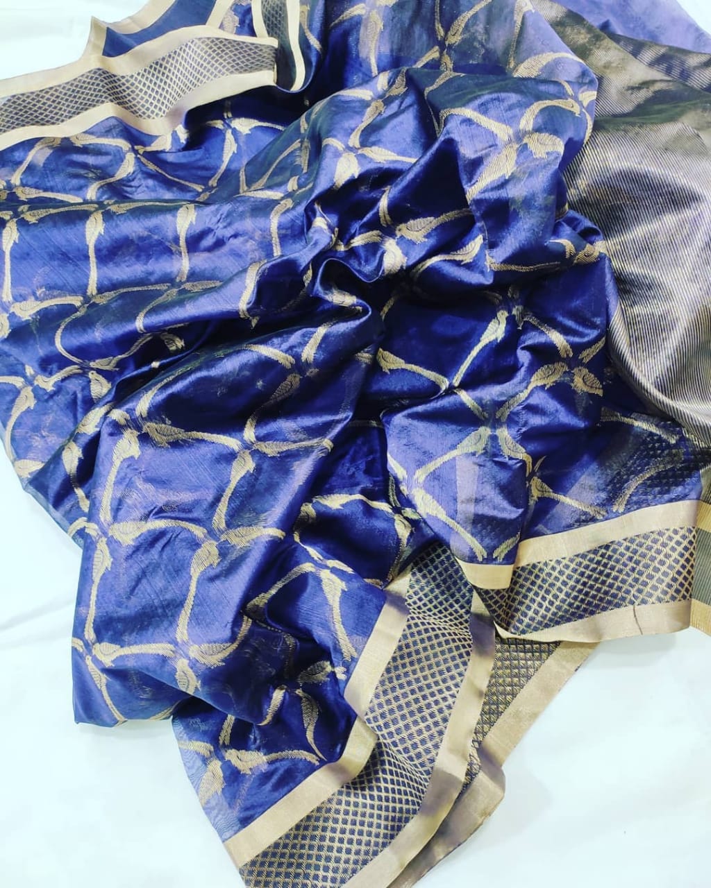Handwoven Blue Chanderi Katan Silk Saree