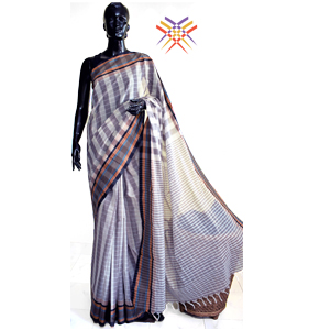 Artisan Handloom Check-Patterned Begumpuri Cotton Saree