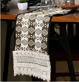 Handcrafted Cotton & Jacquard Table Runner with Lace Border