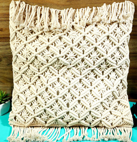 Handcrafted Bohemian Cotton Macrame Cushion Cover - Textured Throw…