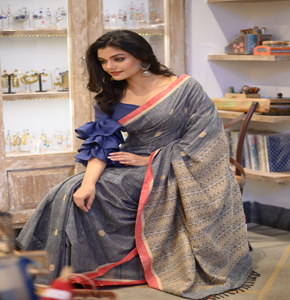 Grey Eri Assam Silk Saree