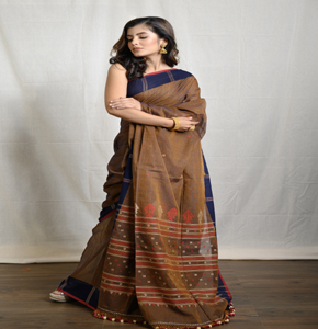 Brown Bengal Handloom Cotton Saree