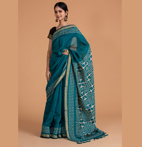 Chakor Motif Applique Saree, Pine Green