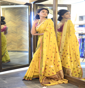 Stylish Yellow Natural Dye Assam Silk Saree