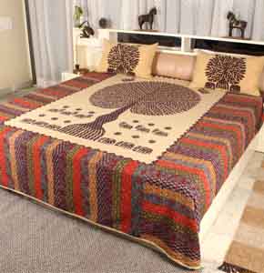 Tree of Life BedCover , Blue with Grey Base