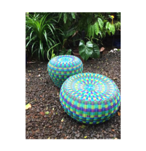 Handcrafted Upcycled Woven Cotton Rope Tyre Small Pouffe