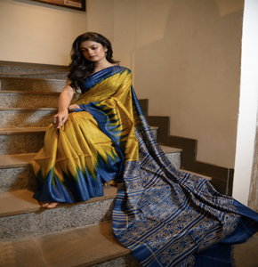 Yellow & Blue Tussar Geecha Saree