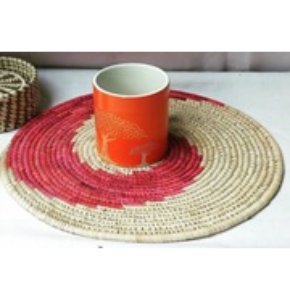 Home Essential Attractive Organic Sabai Pink & White Dining Coaster