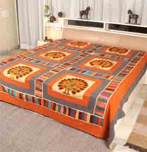 Peacock PatchWork BedCover/ Gudari, Multicolor