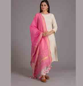 Box design Applique Chanderi Duppatta/Stole, Pink