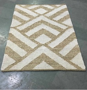 Handcrafted Natural & White Woven Jute Doormat Accent Rug