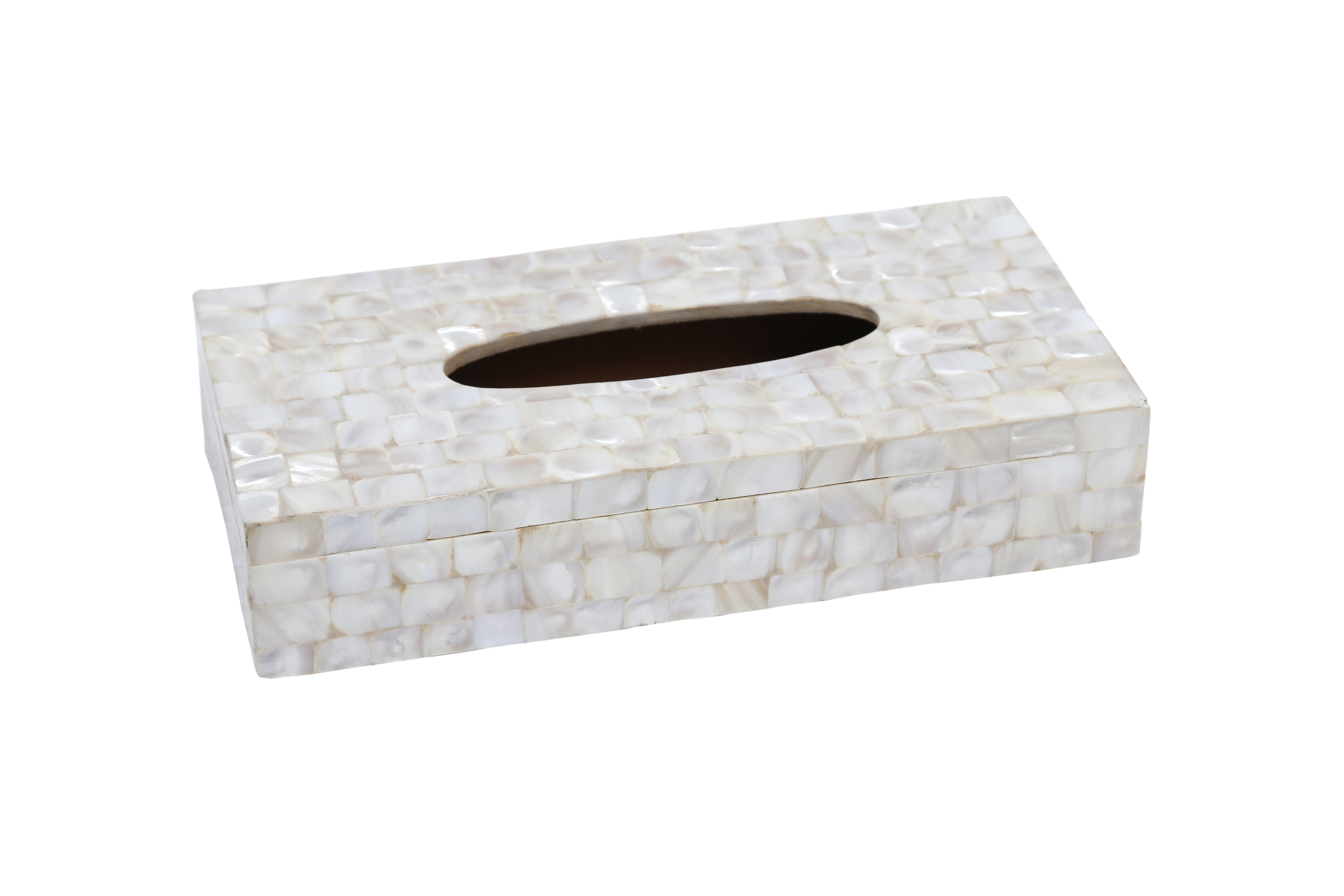Handcrafted White Mother of Pearl Inlay Wooden Tissue Box Cover