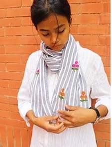 Grey Stripes ' Hand Embroidered ' Organic Cotton Stole