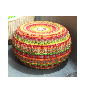 Attractive Handcrafted Small Kamares Cane Pouffe