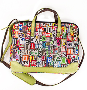 Handcrafted Alphabet Print Cotton Padded Laptop Bag