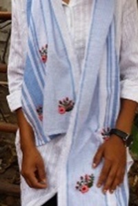 Blue Stripes ' Hand Embroidered ' Organic Cotton Stole