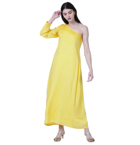 Rossbelle One-Shoulder Embellished Yellow Party Dress