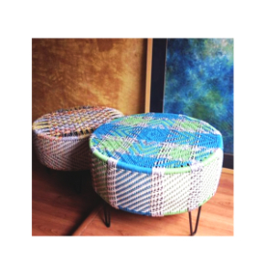 Home Decor Eco-Friendly Stylish Handcrafted Multicolour Single Tyre Ottoman - 2518