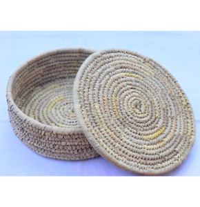 Handcrafted Organic Sabai Grass Round Decorative Storage Basket with Lid