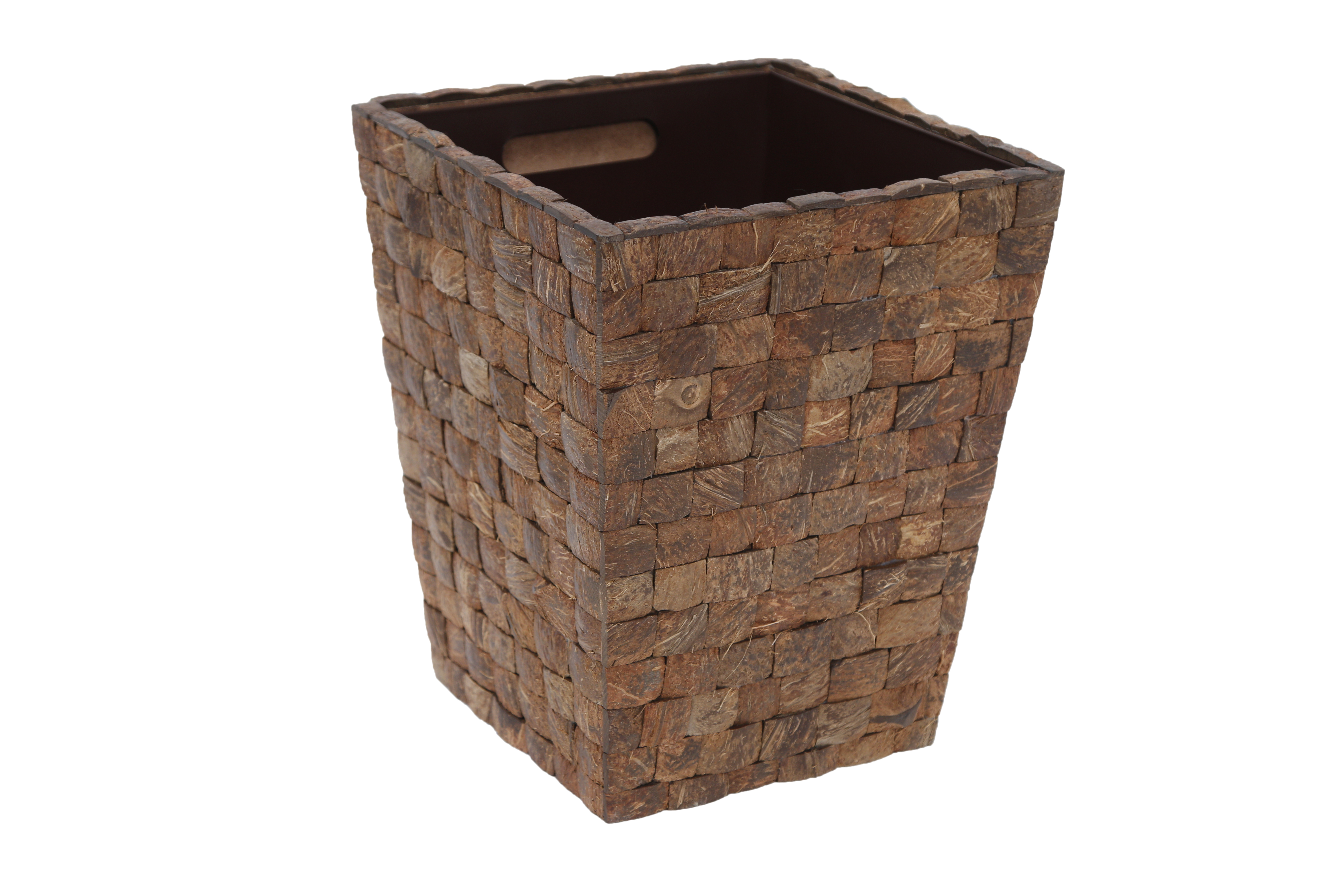 Handcrafted Natural Coconut Shell Inlay Wooden Trash Can Dustbin (10…