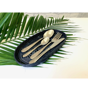 Handwoven Recycled Plastic Oval Tray Black