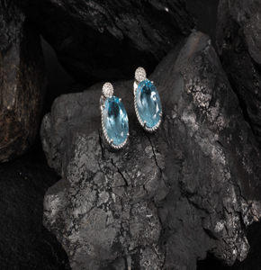 NAMEG Blue Aqua Semi-Precious Gemstone Silver Earrings