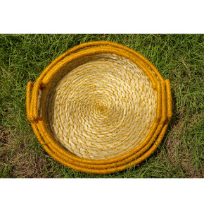 Handcrafted Sabai Grass & Jute Woven Round Serving Trays - Set of 3