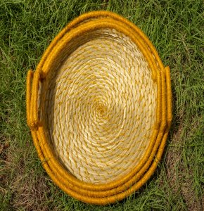 Handcrafted Sabai Grass & Dyed Jute Woven Serving Tray Set of 3