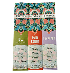 HAPPY SOUL Calm & Relaxation Series - Incense Sticks. Tulsi, Palo Santo, Lavender 3 pack set (20x3= 60 sticks) 100% Natural