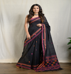Black Bengal Handloom Cotton Saree