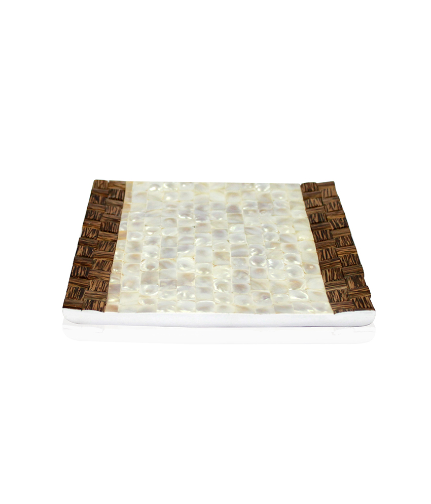 Handcrafted White Mother of Pearl & Taadi Wood Decorative Serving Tray