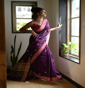 Elegant Purple Natural Dye Assam Silk Saree