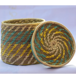 Handcrafted Organic Sabai & Date Palm Leaf Storage Box with Lid