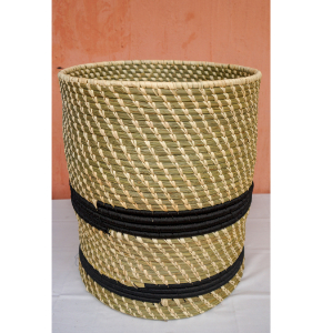 Home Decor Cylindrical Planter - Sabai and full date Palm leaf Woven Basket with Black silk thread embellishment