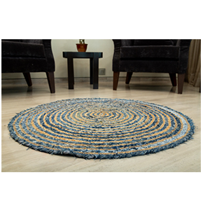 Denim  Round Rugs With Jute Strips