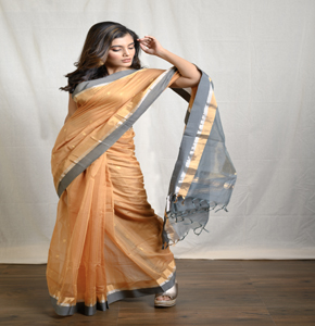NAMEG Handcrafted Light Orange Silk Cotton Festive Saree