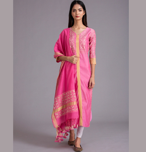 Festive Chanderi Kurti with Dupatta, Pink
