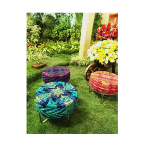 Handcrafted Upcycled Kastro Auto Tyre Pouffe by The Happy Elephant