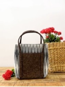 Vegan Leather and Grey Ikat Hand Bag cum sling