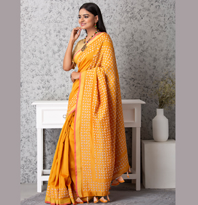 Ball motif Applique Saree, Mustard